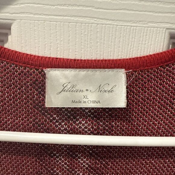 Jillian Nicole Cardigan Women’s XL Red White Black Open Knit Cozy Layer Sweater - Picture 2 of 15